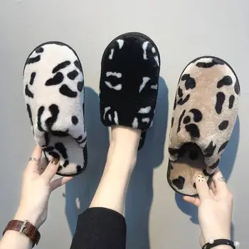 Iarna Bumbac Papuci Femei Leopard De Imprimare De Moda Stil Generos Acasă Tendință Cald Pantofi Unisex Non-Alunecare De Bumbac Catifea Femei Drag