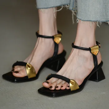 Glezna Curea Sandale Pentru Femei 2022 Moda de Vara Toc Gros sandale de Curea Cataramă Pantofi cu Tocuri de sandalias de mujer