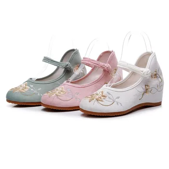 Retro Glezna Catarame Doamnelor Tesatura Jacquard Confort Pantofi Moi 3cm Platforme Ascunse Femeile Chineze Broderie Adidași