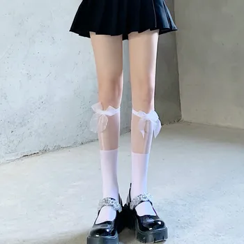 Japoneze JK Ultra Subțire Plasă de Mozaic Bowknot Lolita Mijlocul Tubului Jumătate de Picior Ciorapi de Lapte JK Picior Ciorapi Femei de Primăvară Și Toamnă