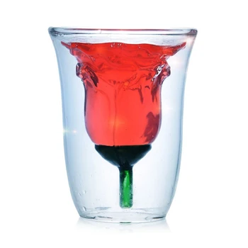 1bucată 180 ml Crescut Dublu cu Pereți de Sticlă Ceașcă de Flori în Formă de Trandafir Cană de Sticlă de Băut Cana