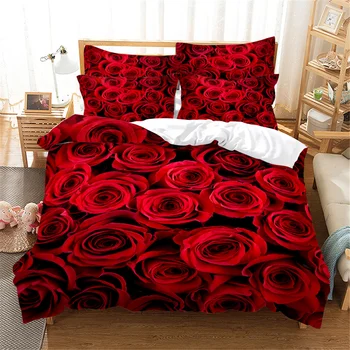 Rote Rose 3d Bettwäsche Digitaldruck Modul Bettwäsche Set Bettbezug-set Regina Bettwäsche Set schlafzimmer tröster