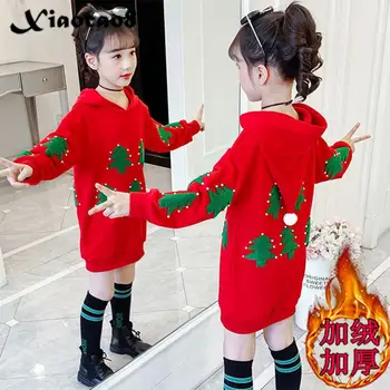Toamna Iarna Copii Red Pom de Crăciun Hanorace pentru Fete Adolescente Gros de Pluș Pulovere Lungi Hoodie de Moda pentru Copii Hanorac 12 8