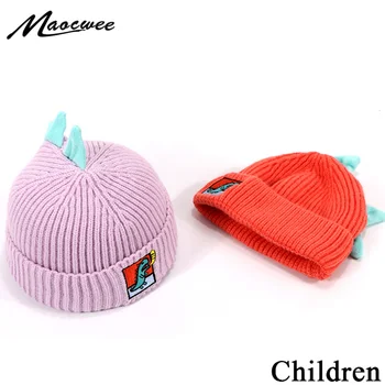Broderie Drăguț Dinozaur Beanie Hat Pentru Copii De Iarnă Caldă De Desene Animate Pentru Copii Capac De Moda Pentru Copii Capac De Bumbac Moale Chelioși Căciuli, Pălării