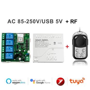 Zigbee Smart Switch Wifi 4CH Modul 10A Releu Controler DC/AC 7-32V 12V 24V 220V Tuya de Viață Inteligentă Jogging Auto-blocare RF433 Alexa