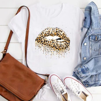 Femei Leopard Buzele Print T-shirt de Vară Drăguț Grafic Tee Cămașă de Sus de Îmbrăcăminte Amuzant 90 Hipster, Grunge Tricou Picătură de Transport maritim Femme