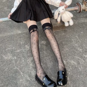 Stil Japonez Ciorapi Pentru Femei Lolita Genunchi Șosete Drăguț Punct Negru Bowknot Ciorapi Femei Fete Sexy Arc Genunchi Ridicat Mult