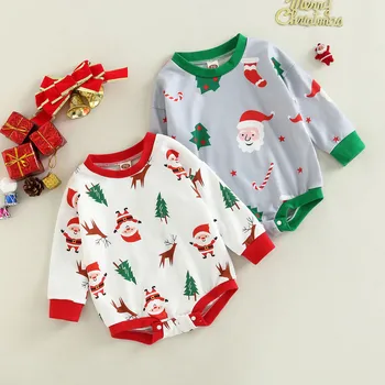 Crăciun pentru Copii Unisex Nou Născut Moș Crăciun Copac Elan de Imprimare Maneca Lunga Body pentru fete pentru copii haine pentru 12-18 luni