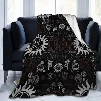 Noi Supranaturale Simboluri Black Fleece Paturi - 60 x 80 Inch, Moale de Lux Canapea de Pluș Pătură, Fuzzy Reversibile TV
