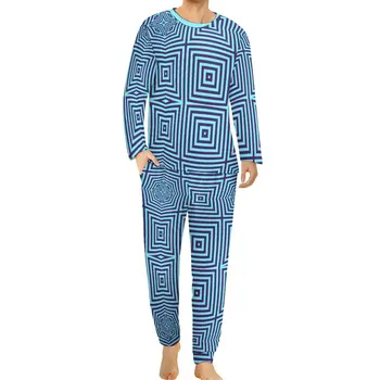 Menta Geometrie Pijamale Om Artă Abstractă Romantic Pijamale de Iarna cu Maneca Lunga petrecere a timpului Liber Grafic Pijama Set de Mari Dimensiuni 5XL 6XL