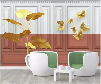 personalizate pictura murala pe perete 3d tapet Modern, canapea Relief golden leaf fluture decor acasă foto tapet în camera de zi