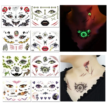 Luminos Desene Animate Autocolante Tatuaj De Halloween Face Autocolante Decorare Body Art Pentru Copil Bar Partid Machiaj Stralucitor Tatuaj Pe Față