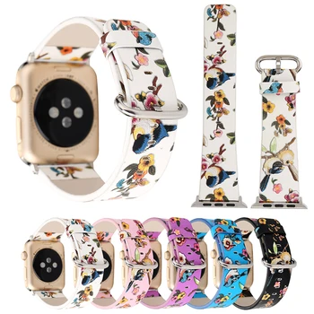 Pentru Apple Watch din Piele Floare Pasăre Model de Trupa Ceas Pentru Apple Seria 1 2 3 iWatch Încheietura Curea Watchbands Correa Reloj