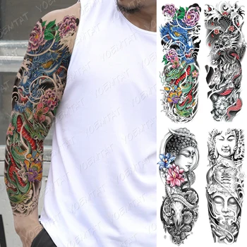 Mari Bratul Tatuaj Japonez Tradițional Dragon Impermeabil Tatuaj Temporar Autocolant Totem Arta Corp Complet False, Tatuaj Femei Bărbați