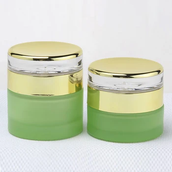 Verde de sticlă cosmetice borcan 50g, de înaltă calitate, 50g gol cosmetice borcan cu aur, capac din aluminiu