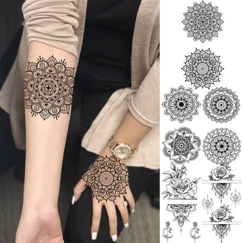 3D, Negru Mandala Tatuaje Temporare Pentru Femei Adulte, Fata de Flori de Trandafir Henna Realist Fals Tatuaj Body Art Decor Tatuaje Hârtie