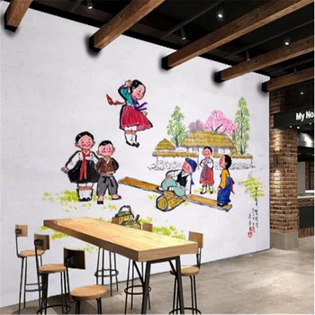 De Mână personalizat-coreean Tema de Desene animate Restaurant Peisaj de hârtie de perete stil coreean grătar Fundal Industriale Decor Mural Wallpaper 3D