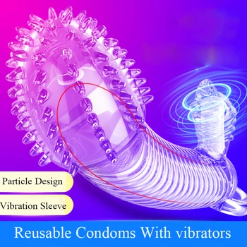4 Tipuri de Vibratoare Penis Prezervativ Reutilizabile Extender Penis Ejaculare Întârziată Transparent Penis Sleeve Vibratoring Jucărie Sexuală pentru Bărbați