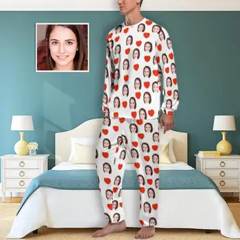Personalizat Fata Dragoste Inima Alb Bărbați Pijama cu Maneca Lunga Set Costum de Familie Haine de Acasă Arata Tie Dye Personalizate de Design Interior Moale
