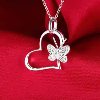 fluture dragoste inima Colier placat cu argint Noi de Vânzare argint coliere & pandantive /BJIRFIQQ VDVNHTIX