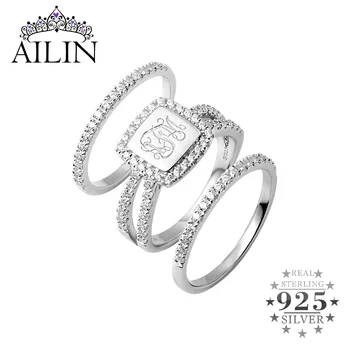 AILIN 3 Inele/Set Personalizat Intial Inel Femei Argint 925 Nunta Personalizate Inel de Promisiune 1-3 Scrisoare CZ Perosnalized Bijuterii