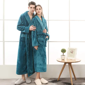 Homewear Iarna Se Ingroase Verde Inchis Flanel Robă Lungă Cupluri Halate De Baie Caldă Kimono Halate