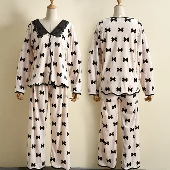 V-Neck 2 BUC Costum de Pijama cu Maneci Lungi din Catifea de Toamnă Noile Pijamale Lenjerie Intima pentru Femei Velour Acasă Îmbrăcăminte Casual Pijamale