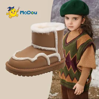 Mo Dou 2022 Iarna Noi Cizme de Zapada Copii Ciucure Dantela Băieți Cizme cu Talpă Groasă Cald Garnitură de Pluș Fete Cizme de Zapada Pantofi de Bumbac