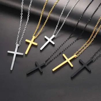 Richsteel Cruce Colier Pandantiv, Aur/Negru Placat, 316L din Oțel Inoxidabil Creștinism Bijuterii Crucifix Colier Pentru Barbati Femei