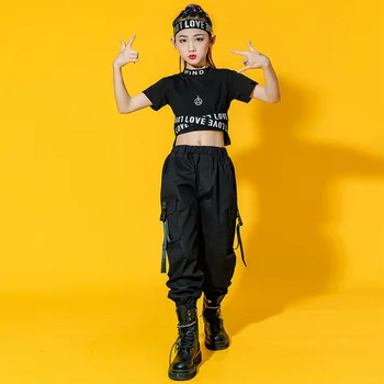 Fete Haine De Vară, Copiii Hip Hop Haine De Bumbac Negru Cu Maneci Lungi Culturilor Tricou Poliester Alb Gâfâi 2 Buc Streetwear Costum