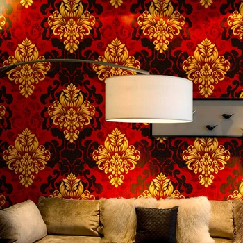 Europene Mari, Florale 3D Tapet pentru pictura Murala de Perete Aur Roșu Pvc Flori de Hârtie de Perete Camera de zi Dormitor Tapet papier peint