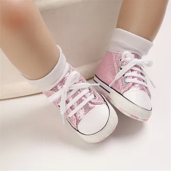 Copil nou-născut Pantofi pentru Fete Stralucitoare Copilul Pantofi cu Talpă Moale Anti-alunecare Panza Adidasi Casual Prima Pietoni 0-18 luni
