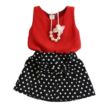Pudcoco 2 buc Vânzare Fierbinte Roșu Șifon fără Mâneci Topuri + Bowknot Fusta Costume Fete Copii Îmbrăcăminte pentru Copii Set 2-7Y