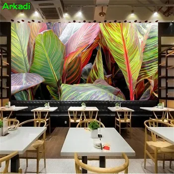 Asia de sud-est stil murale pictate în ulei pictura planta tropicala flamingo frunze de banane TV tapet de fundal