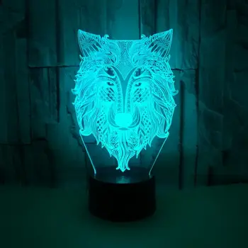 Wolf 3d Lumină Șapte Tactil Color de la Distanță a Condus Vizuale Lampa de Birou Creativ Animal Cadou Mic de Masă Lămpi Pentru Camera de zi