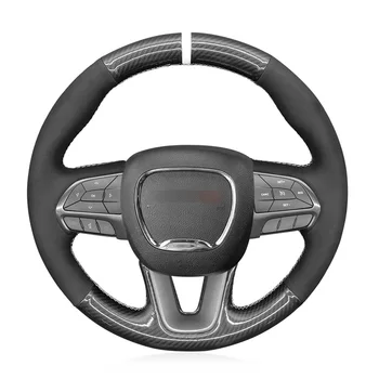 Fibra de Carbon, piele de Căprioară Alb Marker Moale Masina Capac Volan pentru Dodge Challenger 2015-2021 Încărcător 2015-2021 Durango 2015-2021