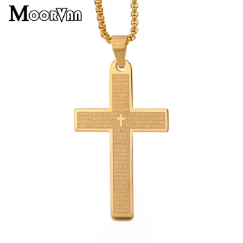 Moorvan crucea pandantiv colier,oamenii religioase creștine scriptura crucifix femei colier,roagă-te cu bijuterii din oțel inoxidabil VP909