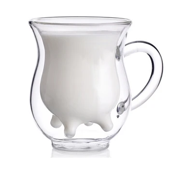 Creative Vaca formă de Sticlă Rezistentă la Căldură Cana,Pahar Dublu cafea, Bere Bea o Cana de Cana de Birou Transparent Drinkware Cupe