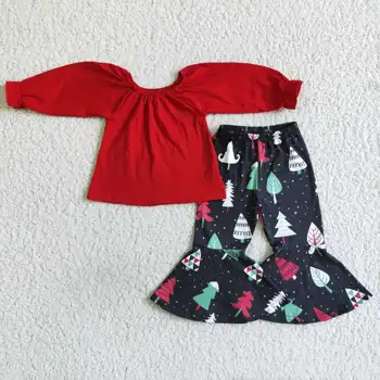 RTS Boutique en-Gros Copii Haine Roșii pe Un Umăr de Sus de Crăciun, Haine pentru Copii Bell Jos Pantalonii Seturi Purta Copii
