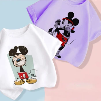 Disney Plus de Desene animate Amuzant Mickey Mouse Anime tricouri baietel Haine de Vară 2022 Noi Harajuku Haine Copii Fete Echipajul Gât Tee