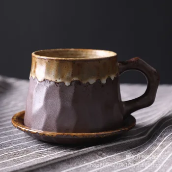 Japoneze Retro Ceramice de Cafea Ceasca si Farfurie Set Creativ de Cafea Ceasca de Ceai de după-Amiază Cana de Birou din Gresie Ceasca de Cafea Ceasca de Ceai