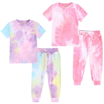 2021 Noua Moda Tie Dye Print Copii Fete Baieti Copii Trening Casual Maneca Scurta Top + Pantaloni Lungi Copilul Imbracaminte Copii Set