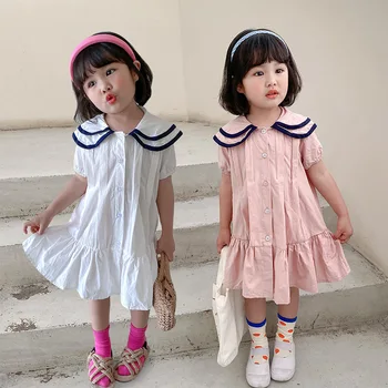 Fete Rochie 2021 Nou Dublu Guler De Papusa Drăguț Stil Preppy Copii Bumbac Rochie Coreeană