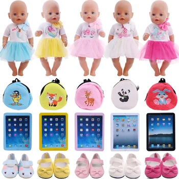 Haine papusa Unicorn Fusta,Pantofi de Panza,Rucsac,4buc/Set Pentru 18Inch U. S. A.&43Cm Născut Baby Doll Accesorii Generație,Fata Cadou