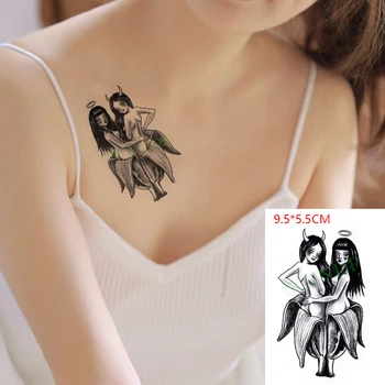 Impermeabil Tatuaj Temporar Autocolant Înger și Demon Fata Banana Body Art Flash Tatuaj Fals Tatuaj pentru Femei Barbati