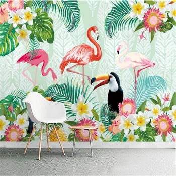 Personalizat Tapet Mural Planta Tropicala Papagal Flamingo Fundal Pictura Pe Perete