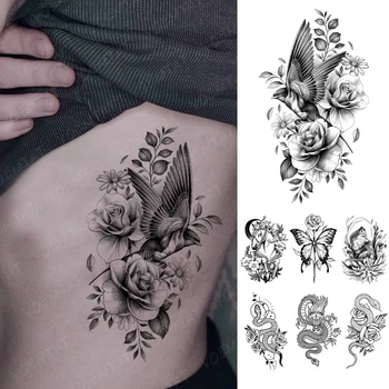 Impermeabil Tatuaj Temporar Autocolant realist pasăre flori Flash Tatuaje Gotice Y2K Body Art Brațul Fals Tatuaj Bărbați Femei