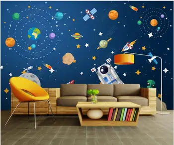 Fotografie 3d tapet pentru pereți în rulouri Desene animate spațiu, planetă, navă spațială astronaut camera copiilor decor acasă panouri 3d pe perete