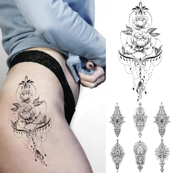 Impermeabil Tatuaj Temporar Autocolant Flori Talie Trandafiri Flash Tatuaj Henna Mehndi Totem Parte Body Art Brațul Fals Tatuaj Bărbați Femei
