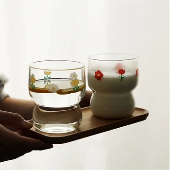 260ml Minimalist Modern Floare de Lapte mic Dejun Cani de Borosilicat rezistent la Căldură de Sticlă Doamna Desene animate Floare Cana de Suc de Cana